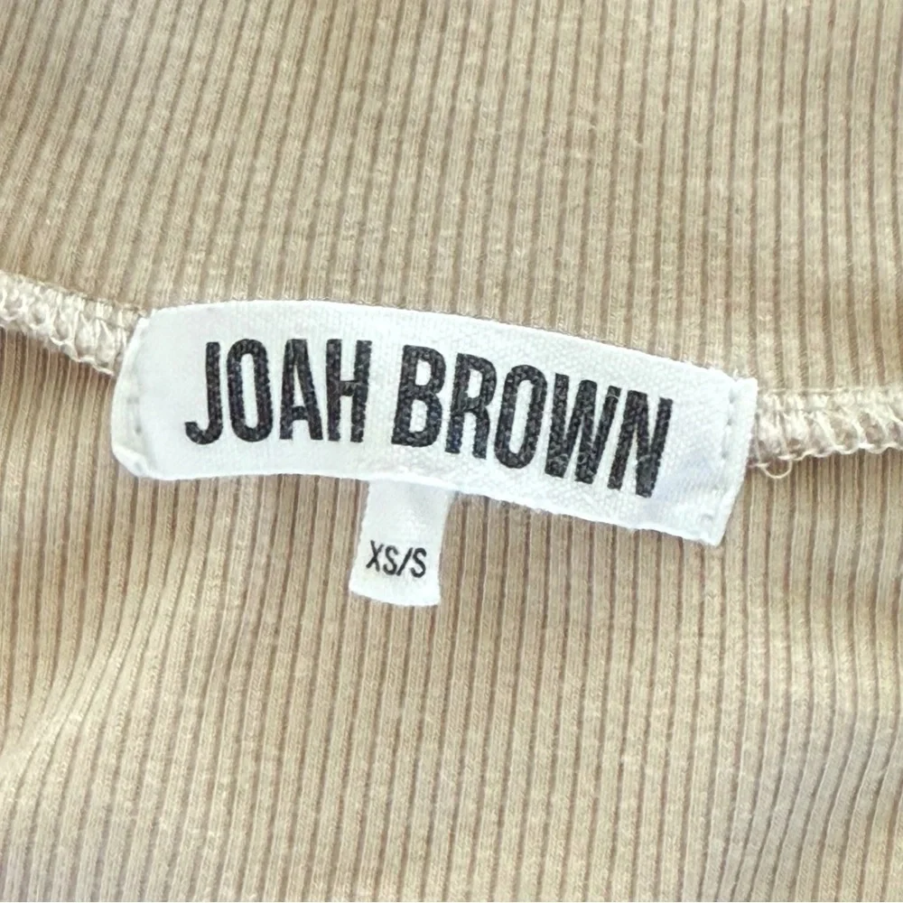 JOAH BROWN BEIGE TAN RIBBED HALF ZIP MOCK NECK LONG SLEEVE TOP - Picture 9 of 13